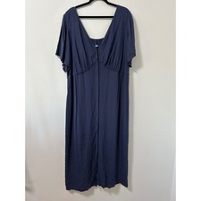 Old Navy Button-Front Maxi Dress Women 3X Navy Blue Cottagecore Flutter Sleeve