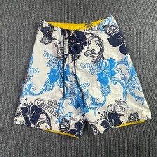 Corona Beer Extra Board Shorts Mens 30 White Blue All Over Print Floral Surfing