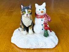 Lang and Wise Curious Cats Figurine Double Trouble Musical Box Snowman Christmas