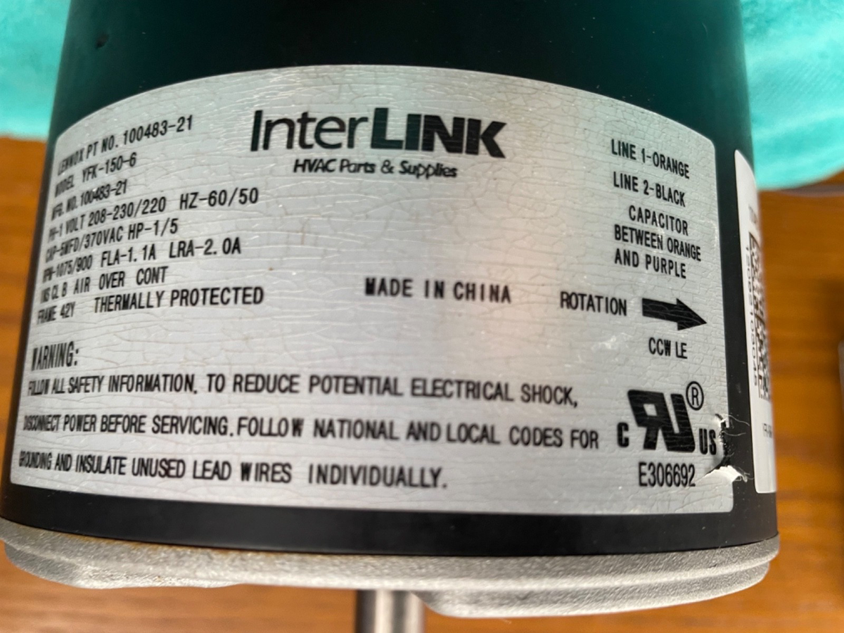 メンテナンス Pana-SINGLE-AUTO-180 Lennox Armstrong 100483-21 OEM Condenser Fan Motor 1/5HP 1075 YFK