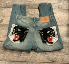 Ed Hardy Mens 34 X32 New York Dead Or Alive Button Up Panther Jeans Lot 2010