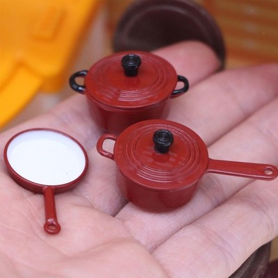 Miniature Dollhouse Kitchen Accessories Decoration Gifts Metal Pots and Pans