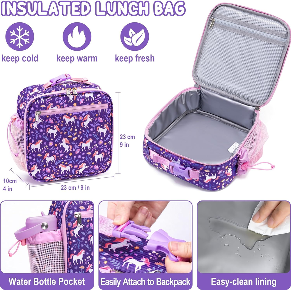 Insulated Leakproof Kids Bento Lunch Box with 8.5 OZ Thermos