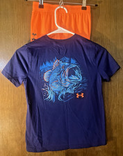 Under Armour Boys Neon Logo Short 7  Graphic Fish Shirt YSM Set A3 