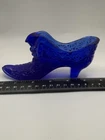 Vintage Fenton Button & Daisy Cobalt Blue Glass Slipper