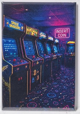 80s ARCADE NEON GAME ROOM RETRO 2x3 MAGNET VINTAGE GAMING FREE SHIPPING