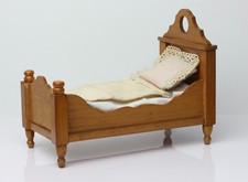 Antique German Dollhouse Schneegas Walterhausen Blond Wood Bed 1:12 Miniature