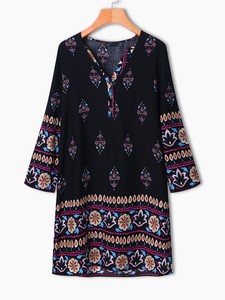 Moonuy Women Summer V-Neck Dress Casual Mini Dress Floral Printed Dress Hawaii Party Holiday Skirt Dress