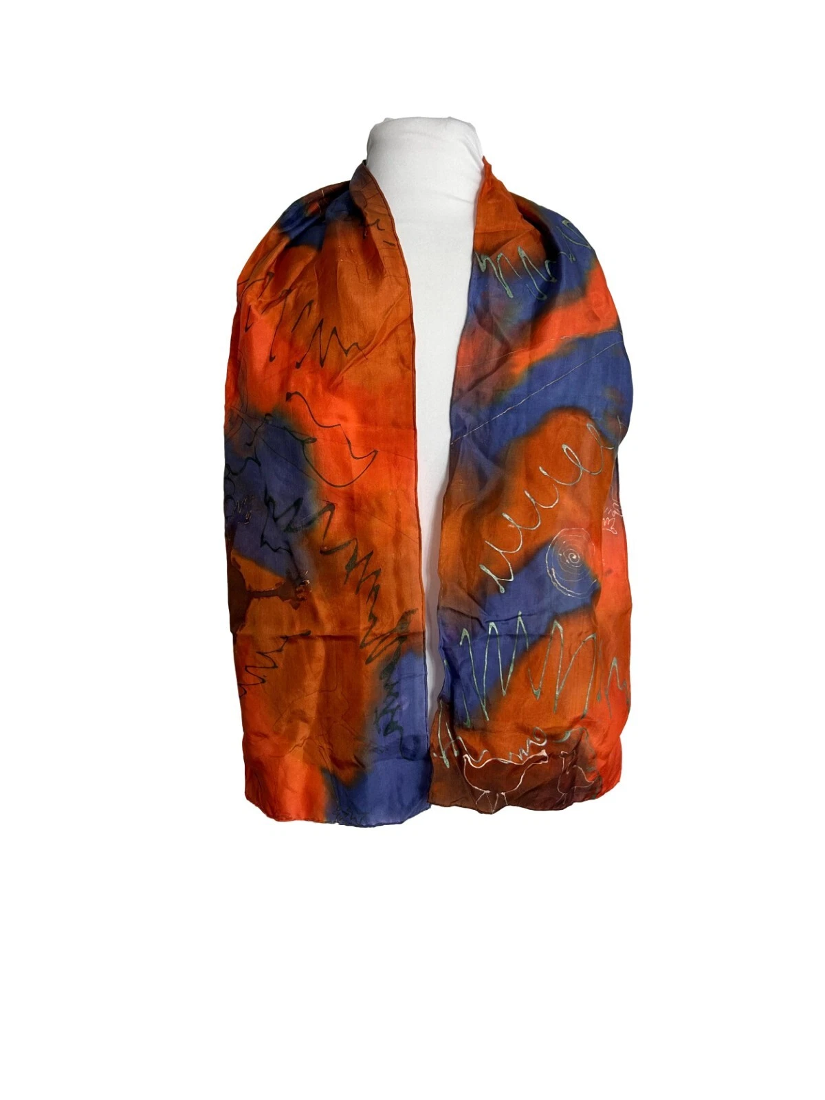 Abstract Unique Orange Purple Gold Painted Neck Scarf Birds Rectangular Shimmer