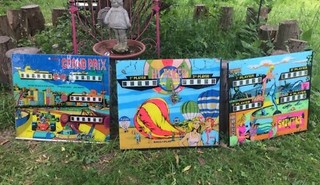 Great Set Old Pinball Backglass Panels Grand Prix Flyer Chicago Game Room Ship👍