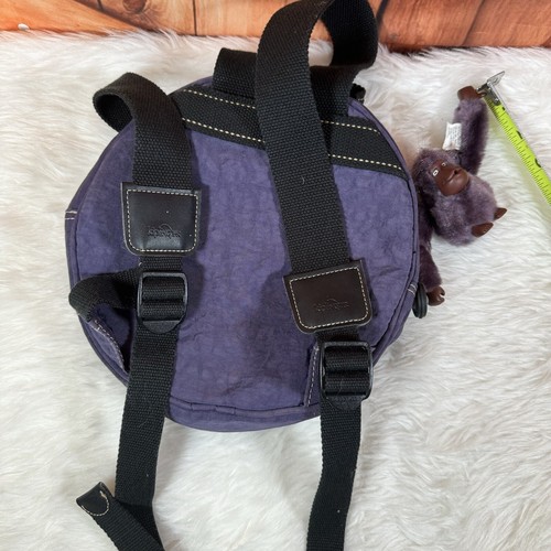 KIPLING Purple Black Nylon Small Circle Backpack With Monkey Keychain 9” RARE - Picture 5 of 6