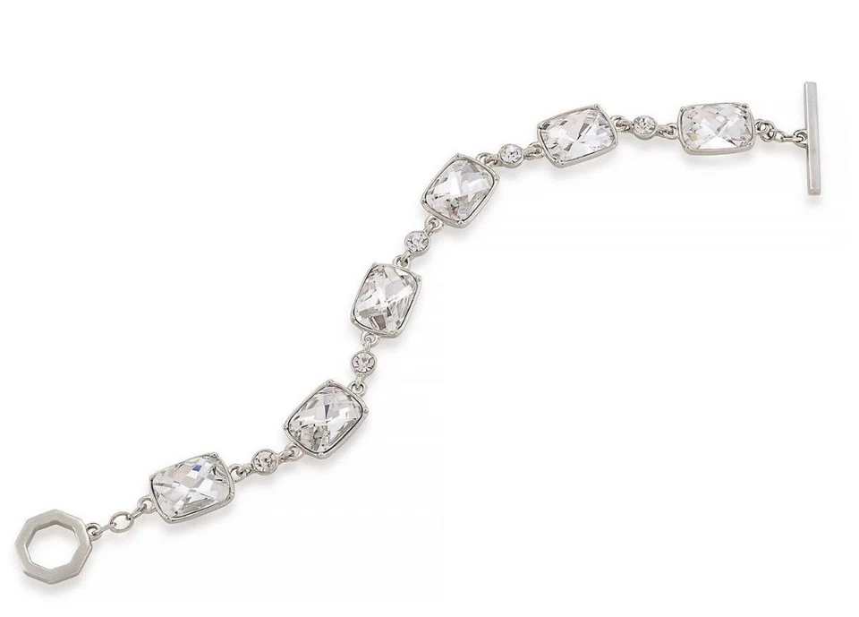 Pulsera CAROLEE New York Cristal Transparente Tono Plateado Flexible Palanca $75 Nueva con Etiquetas Foto 2 de 2