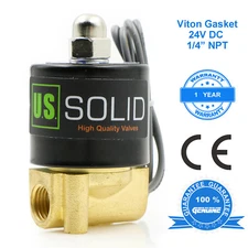 U. S. Solid 1/4" Brass Electric Solenoid Valve 24V DC Normally Closed VITON