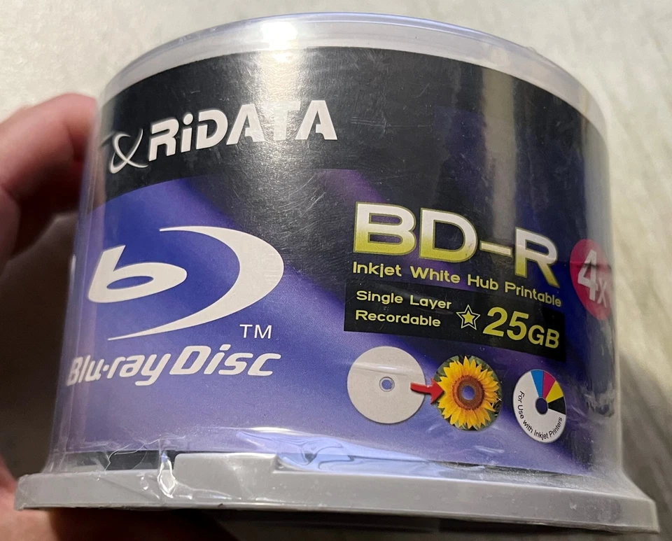 50 Ritek Ridata Blu-Ray (BD-R) White Inkjet Hub Printable 4X BD-R Media 25GB NEW - Image 2 of 3