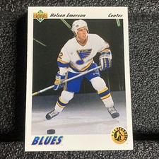 1991-92 Upper Deck NHL Card #445 Nelson Emerson St. Louis Blues Star Rookie. rookie card picture