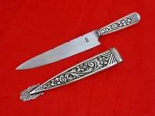 ANTIQUE GAUCHO KNIFE HAND CHASED SILVER Argentina South America Dagger Sterling