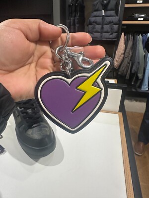 Coach Purple Heart & Lightening Bolt Leather Bag Charm Key Ring