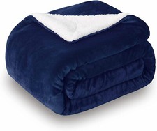 50 x 60 Inch Navy Blue Reversible Soft Cozy Sherpa Fleece Throw Flannel Blanket