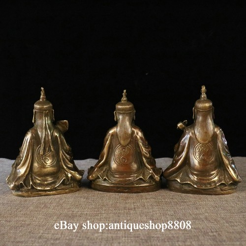 6" 3pcs Chinese Bronze Brass Myth Taoism LaoJun 3 Three Immortal God Statue Set - Picture 8 of 9
