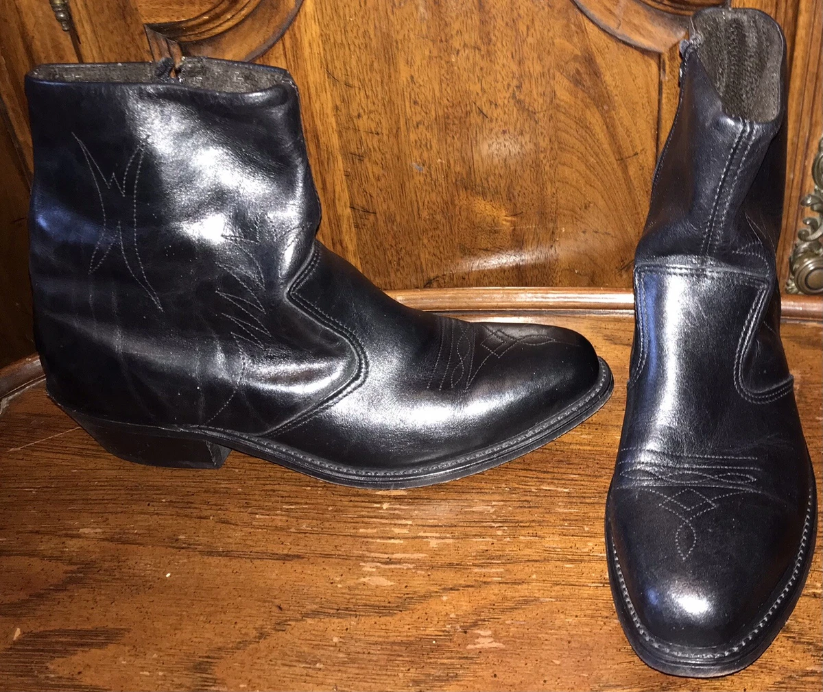DOUBLE H Black Leather Zip Ankle Cowboy Western Boots Men s Size