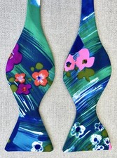Vintage Bow Tie Mod Floral Blue, Green Pink Self-Tie Adjusts 2 7/8"