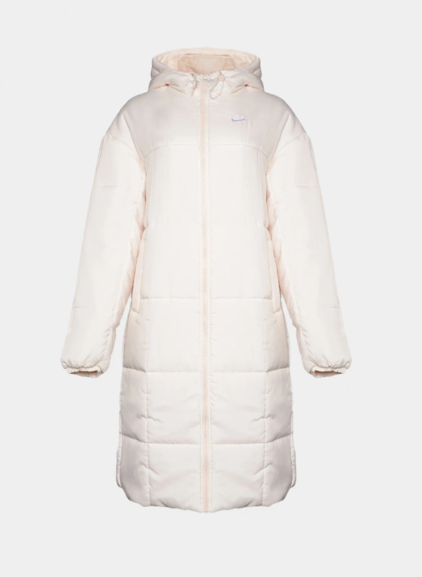 FB7675-838 Женская зимняя куртка Nike Therma-FIT, пуховик бежевый/Светло-розовый