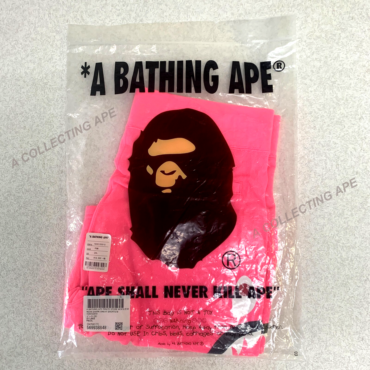 BAPE A Bathing Ape Neon Shark Sweat Shorts Pink Men's XXL