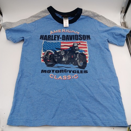Harley Davidson American Classic Youth Boys Blue Short Sleeve T Shirt Size 12/14
