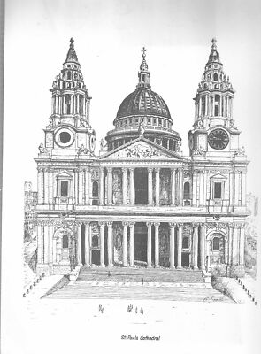 BERNARD SMITH St. Paul's Cathedral London Black & White Drawing Lithograph Print