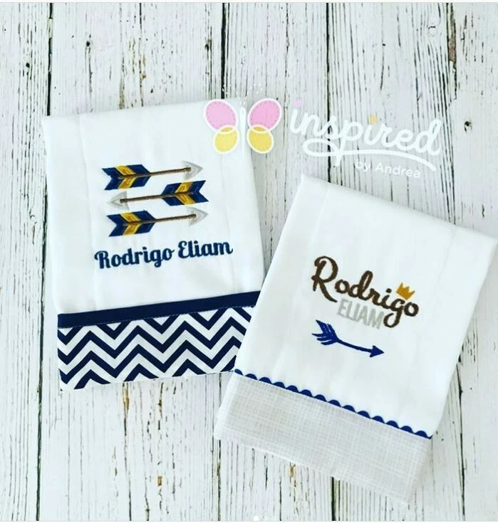 Monogrammed Personalized Burp Cloths  (Set of 2 Arrow Theme Burp Clothes)
