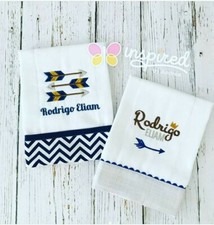 Monogrammed Personalized Burp Cloths Set of 2 Arrow Theme Burp Clothes