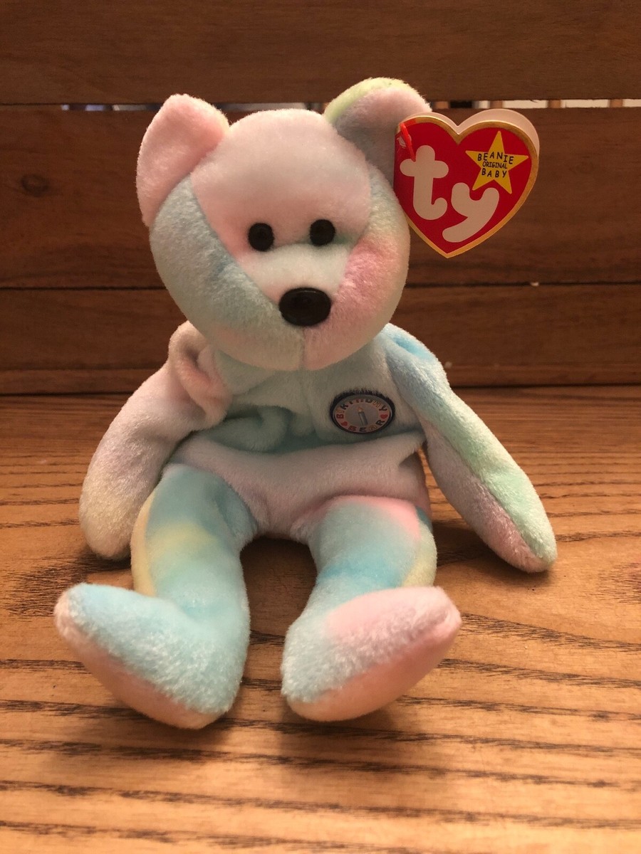1999 Ty Original Beanie Babies B B BEAR Tye Dye Birthday Bear w