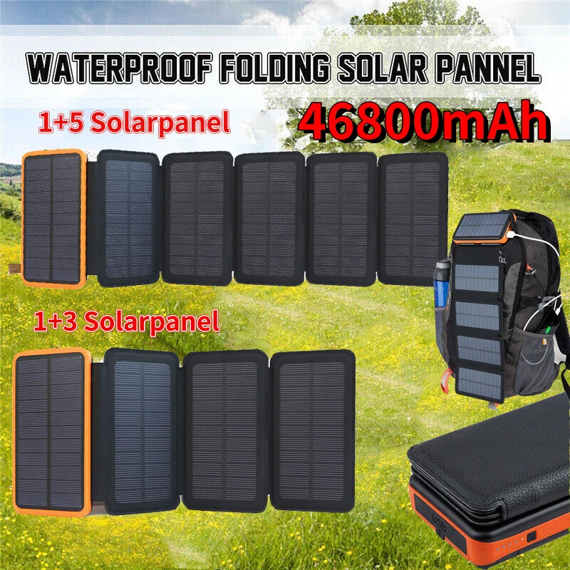46800mAh Portable 6 Solar Panel Folding Power Bank Outdoor Camping Phone Charger image 1