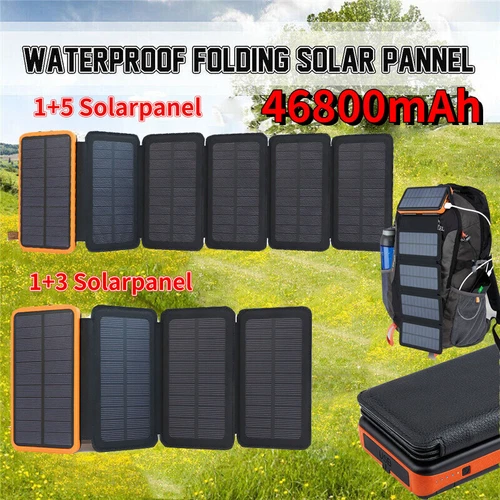 46800mAh Portable 6 Solar Panel Folding Power Bank Outdoor Camping Phone Charger video thumbnail