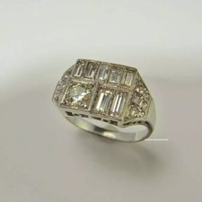 1920s Art Deco Antique Old European Round  Baguette Cut CZ Vintage Women's Ring