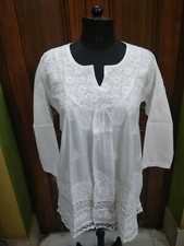 TUNIC ETHNIC S M L XL 2XL HANDMADE 100 COTTON TOP KURTA KURTI CHIKAN EMBROIDERY
