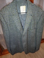 Vintage Harris Tweed Plaid handwoven wool green hunting jacket blazer 44R