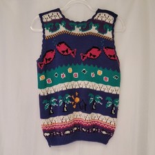 VTG Woolrich Chunky Sleeveless Knit Sweater Colorful Tropical 80s 90s Wmn's M