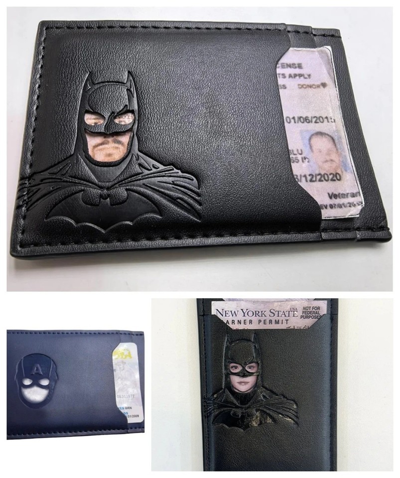 Personalized Leather Bat Wallet Superhero Mask Card Holder Heroic ID Wallet