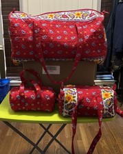 Vera bradley Large and 2 small duffel bags travel set in Villa Red pattern