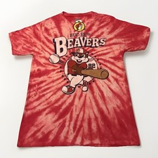 Buc-ees Shirt Unisex Small Red Tie-Dye Graphic Beavers Baseball Tee Short Sleeve