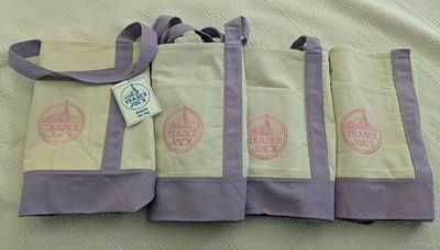 Set Of 4 TRADER JOE'S Large Canvas Tote Bag Natural Lavender  NWT