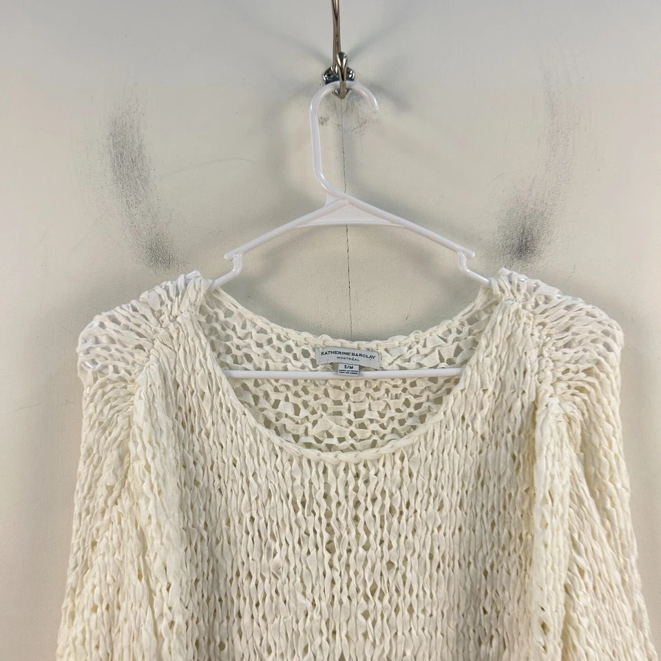 Camisa Blusa Top Katherine Barclay Mujer Mediana Blanca Semi Transparente Gasa 15245 Foto 4 de 4