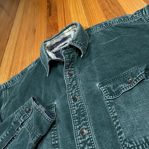 Vintage LL Bean Grunge Fade Workwear Denim Flannel Lined Shirt Forrest Green USA - Picture 3 of 12