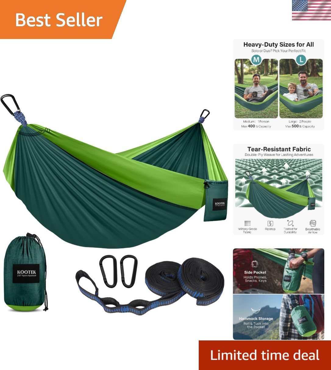 Double Lightweight Hammock with Tree Straps & Carry Bag – Perfect for Camping