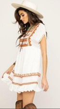 Free People Womens Sunrise Wanderer Mini Dress Ivory Sz M Boho Embroidered