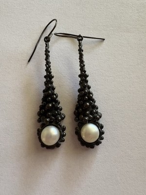 Rare Vintage George Jensen Sterling Dangle Earrings W/Pearl