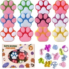 Paw Bath Bomb for Kids with Surprise Toys Inside, 12 Pcs Colorful Handmade Na...