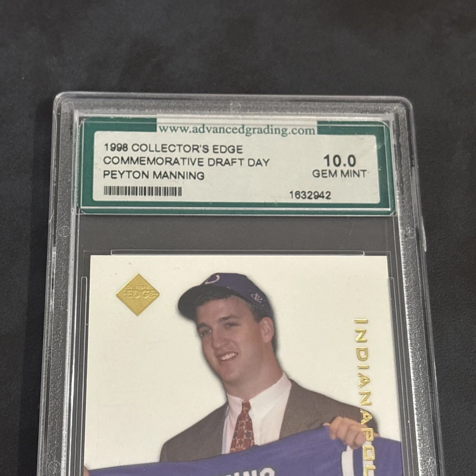 Collectors Edge Peyton Manning 1998 Día del Draft Conmemorativo AGS 10 Gem Rookie Foto 2 de 4