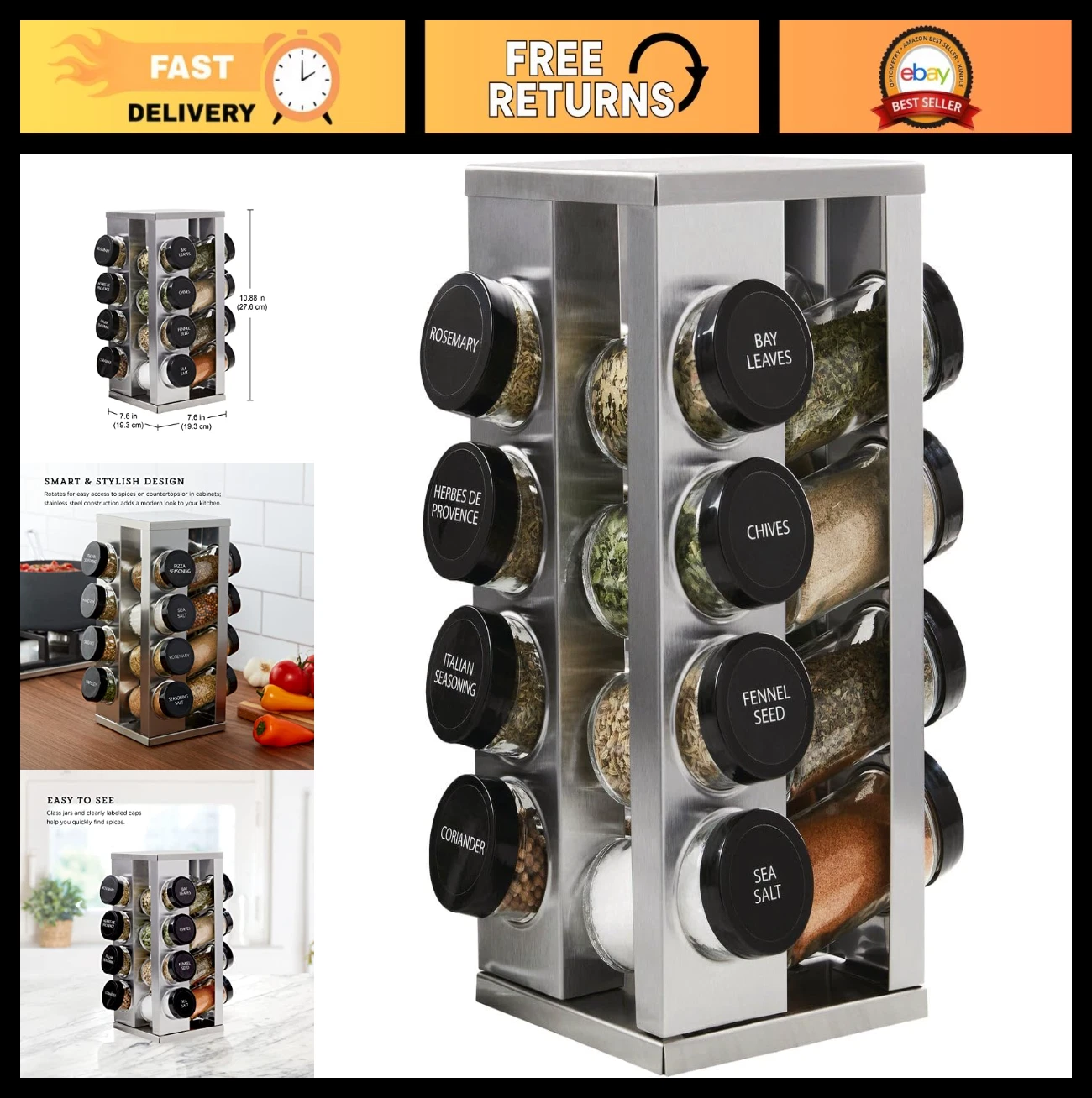 16-Jar Revolving Spice Rack Organizer with Spices & 5-Year Free Refills, Stainle
Opens in a new wind